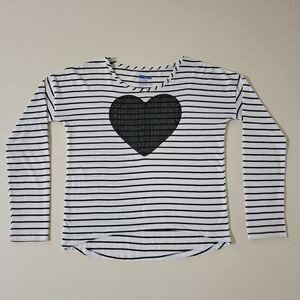 Epic Threads® Black and White Striped Long Sleeve Sequin Heart Crew T-Shirt